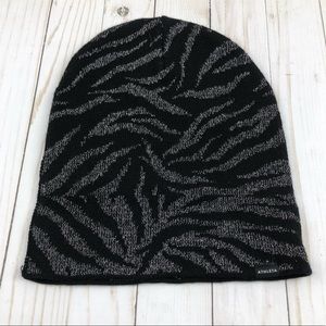 Athleta Merino Wool Blend Black Zebra Metallic Beanie